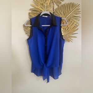 Storia Blue and Black Tie-Front Blouse